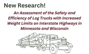 Outline of a log truck with the text "New Research!"