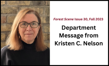 At left is a portrait of Kristen C. Nelson in front of a brick wall. To the right is the following text, "Department Message from Kristen C. Nelson." Above that text, in maroon, is the name and date of the publication.