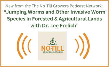 At the top of the image is text that lists both the name of the podcast and the episode. Below that text is the No-Till Growers Network logo in between two icons of soundwaves in orange.